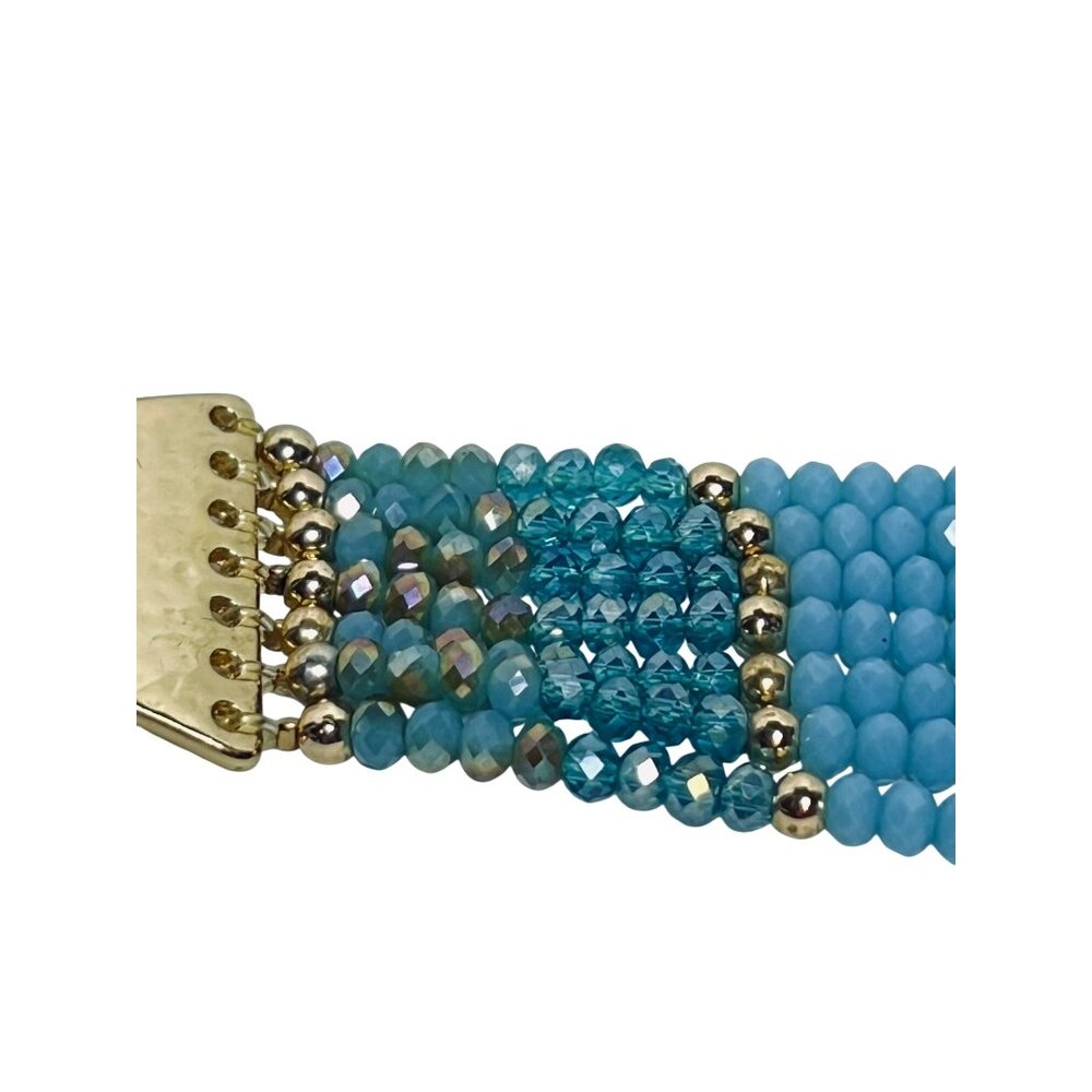 Avon Sunshine Bliss Gold Tone And Faceted Blue Glass Beads Bracelet (6146) - Picture 7 of 8